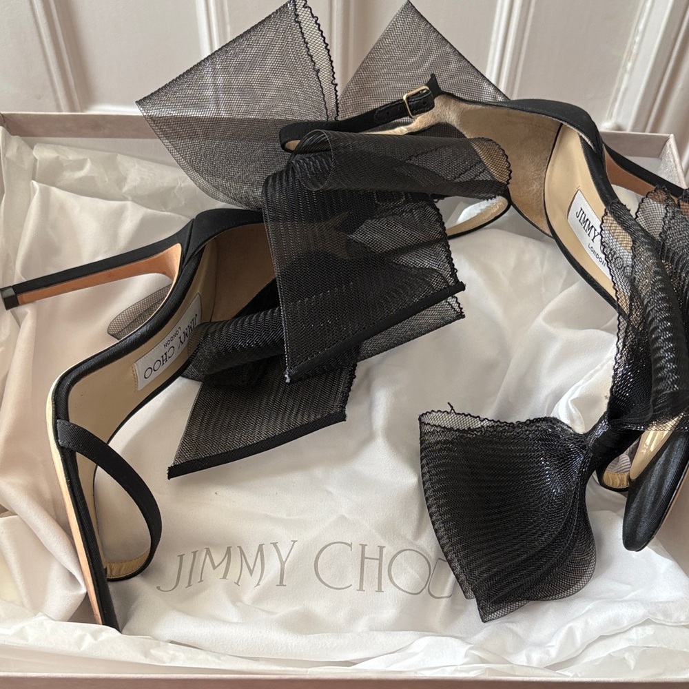 Jimmy Choo Black Mesh Bow Heels